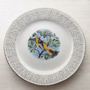 Vtg Homer Laughlin Oriole Plate Decorative China Bird Dish Gold Filigree Rim USA